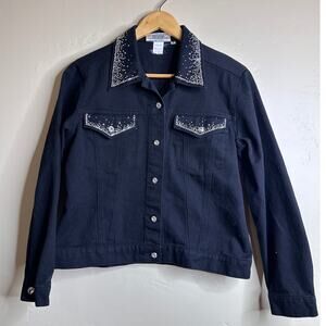 Vintage Christine Alexander Swarovski® Crystal Embellished Black Denim Jacket